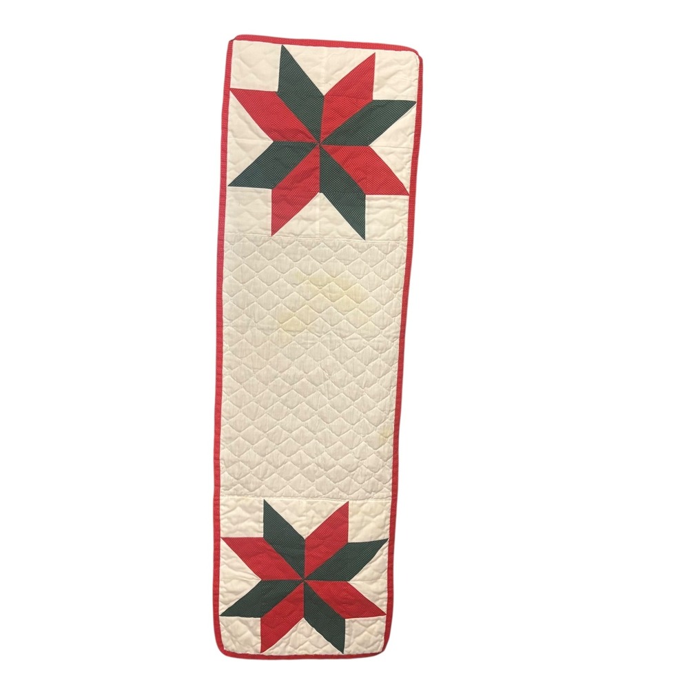 Christmas Quilted Table Runner Star Pattern Red Green White Holiday Decor VTG‎